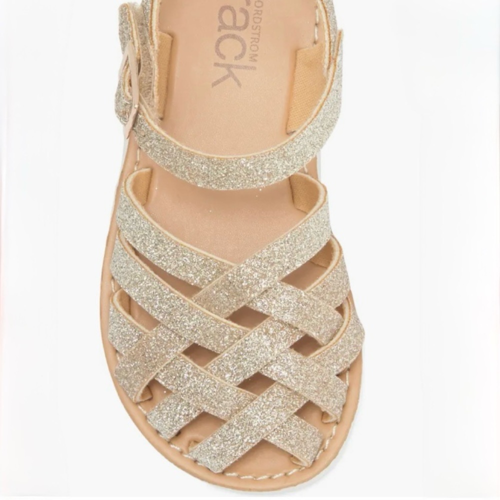 Gold Glitter Toddler Girls Rowyn Fisherman Sandal with Adjustable Buckle Size 8